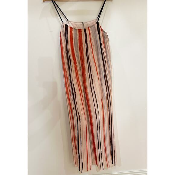 ASOS Multicolor Pleated Spaghetti Strap Button Closure Belted Lined Midi Dress - Picture 3 of 11